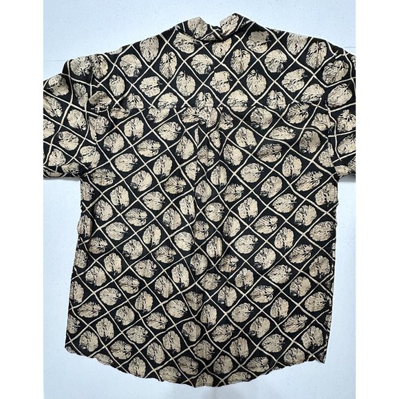 Vintage Summa 100% Silk Black Gold Button Up Casual Shirt Diamond Leaf Pattern M - Picture 5 of 6